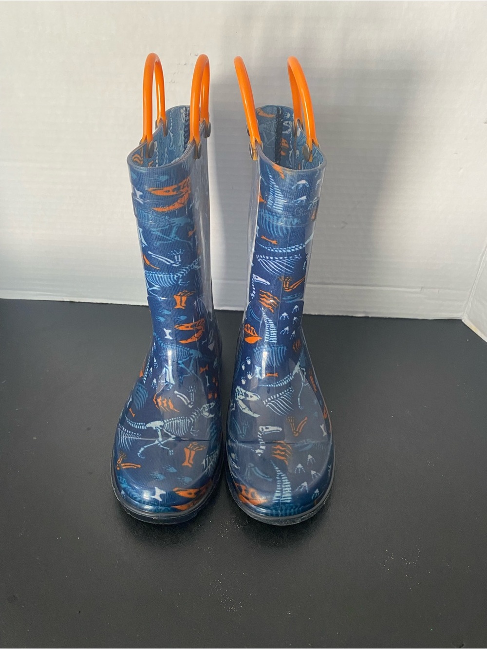Western Chief Kids Fossilized Navy Blue Light -up Rain Boots Navy Dinosaur print